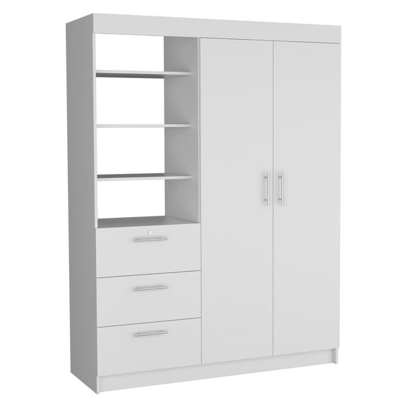 Tuhome Kenya 3 Drawers Armoire, Double Door, 3-Tier Shelf, White CLB8962